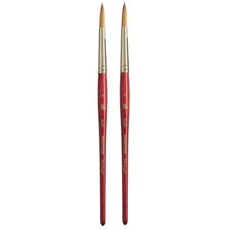 Princeton Heritage Round Brush, Synthetic Bristles, Short Handle Watercolor Paintbrush, Scarlet, Size 8, 2PK P4050R8