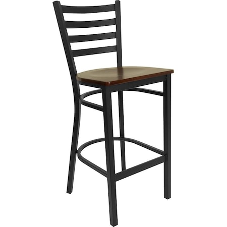 Flash Furniture Restaurant Stool, Ladder Back, Mah Seat, Seat Height Range: 29" XU-DG697BLAD-BAR-MAHW-GG