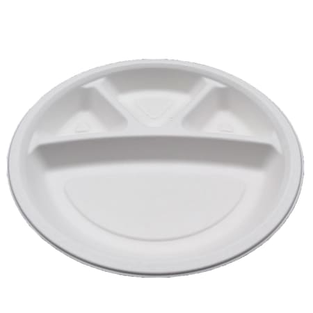 Rdi Bagasse 4 Compartment 11" Round Plate 500cs, 500PK IB-PLT-11-4 C