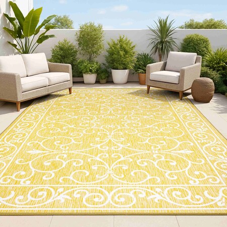 Jonathan Y Charleston Vintage Filigree Textured Weave Yellow/Cream 4 ft. x 6 ft. Indoor/Outdoor Area Rug SMB106L-4