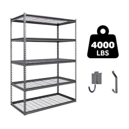 Shuntong Atlas 5-Tier 48 in.W x 24 in.D x 72 in.H Heavy Duty Storage Shelving Load 4000 Lbs, Wire Deck, Hammertone B-ATLAS482472-5H1000
