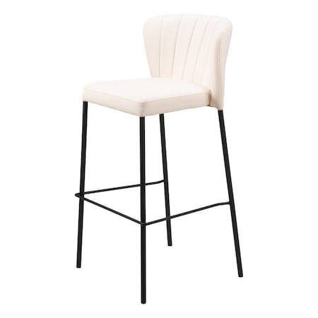 Homeroots Set of Two 29" Cream And Black Faux Leather And Steel Bar Height Bar Chairs 555723