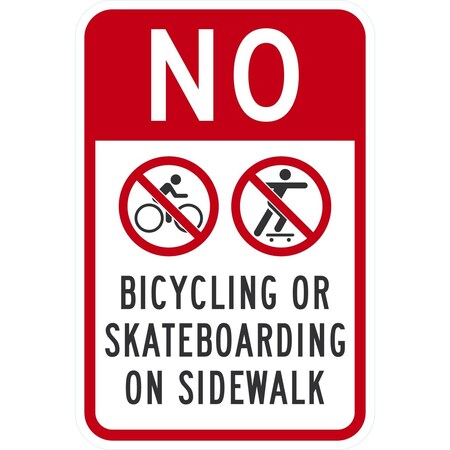 Lyle No Bicycling Or Skateboarding On Sidewalk (W/Sym), 12x18, High Intensity Prismatic, White G-3847-HI_12x18