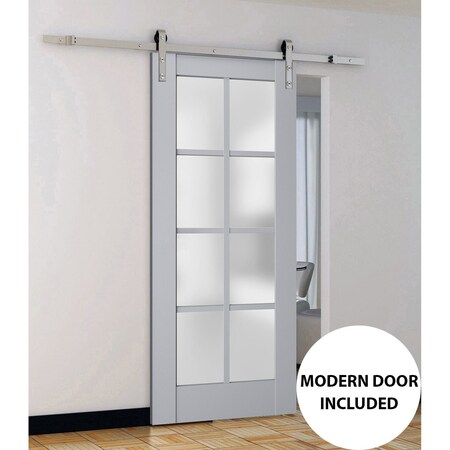 Sartodoors Sturdy Barn Door Frosted Glass Grey 28x84 Solid Core Modern Interior VEREGIO7412BD-S-GRE-2884