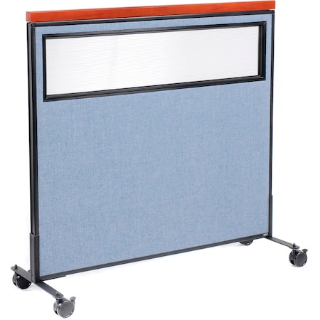 Global Industrial Interion Mobile Deluxe Office Partition Panel with Partial Window, 48-1/4"W x 46-1/2"H, Blue 694994MBL