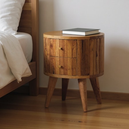 Homeroots 18" Natural Solid Wood Oval Two Drawer Nightstand 651547
