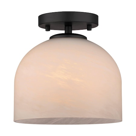 Vaxcel Shelby Semi-Flush Mount Ceiling Light, Matte Black, White Marble Glass Dome, 9.25-In. C0370