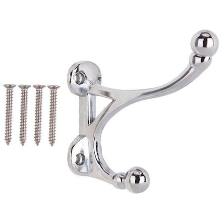 Prosource Coat and Hat Hook, 33 lb, 2-Hook, 1-1/2 in Opening, Zinc, Chrome H-014-CH