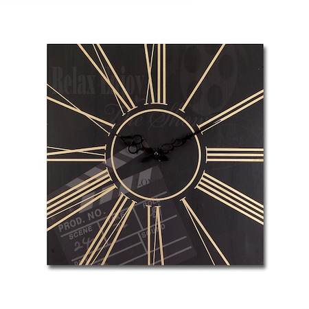 Homeroots Set of Two Black And Gold Wood Analog Square Cinema Wall Clocks, 2PK 516210