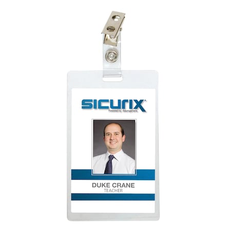 Sicurix Self Laminating Badge Holders with Clip, Vertical, Clear, 25PK 62926
