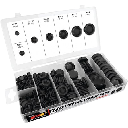 Performance Tool 170 pc. Firewall & Body Plug Assortment, Rubber Grommets, Organizer Case W5262