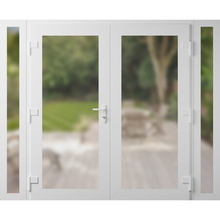 Vdomdoors Front Exterior Prehung Metal-Plastic Double Doors Frosted Glass / MANUX 8102 White Silk / Office Co MANUX8102DEXD-WS-W16+72+16xH80-RH-I