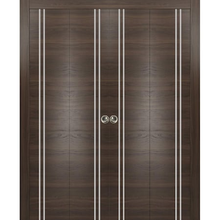 Sartodoors Sliding Closet Double Bi-fold Doors, Planum 0310 Chocolate Ash and Aluminum Strips, Sturdy Tracks M PLANUM0310DBF-CA-72 x 84 (4* 18x84)