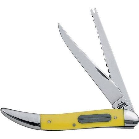 Case Fishing Knife, 3.4 in L Blade, Tru-Sharp Surgical Stainless Steel Blade, 2-Blade, Yellow Handle 120