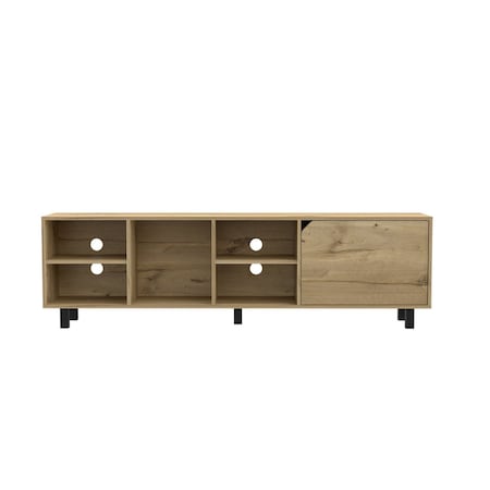 Homeroots 71in Natural Wood Enclosed and Open Storage TV Stand 478334