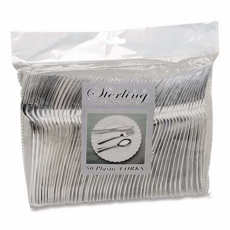 Tablemate Sterling Heavyweight Plastic Cutlery, Fork, Silver, 50PK 8305F-SV