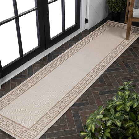 Jonathan Y Athena Classic Geometric Border Cream/Beige 2 ft. x 8 ft. Indoor/Outdoor Runner Rug TSN212A-28