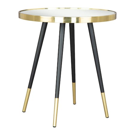 Homeroots 20" Gold and Black Mirrored Glass and Iron Round End Table 556512