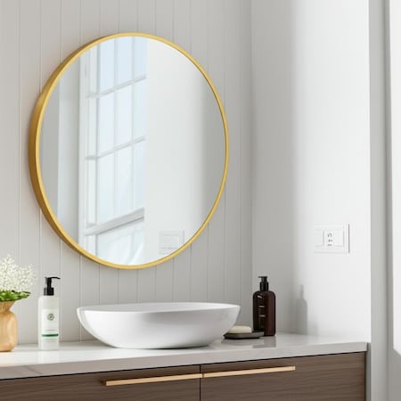 Homeroots 16" Gold Round Aluminum Framed Bathroom Vanity Mirror 565017