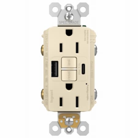 Legrand radiant Series GFCI Outlet, 125 V, 15 A, Light Almond 1597TRUSBACLAC4