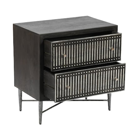 Homeroots 28" Dark Brown Solid Wood Two Drawer Nightstand 488760
