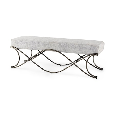 Homeroots 55" Dark Gray and Nickel Chenille and Metal Upholstered Bench 606736
