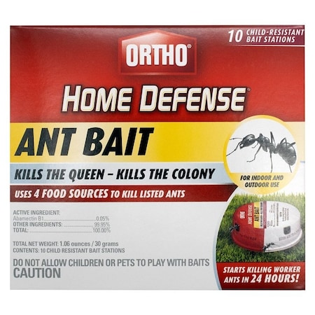 Ortho Home Defense Ant Bait Station, 4.32 in L, 2.2 in W, 3.82 in H, 1.06 oz Bait, Metal, Red/White, 10PK OHD-MAT10