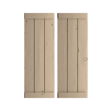 Ekena Millwork Rustic Three Board Joined Board-n-Batten Knotty Pine Faux Wood Shutters w/End Batten, 16 1/2"Wx42"H SHUBJE16X42KPPR