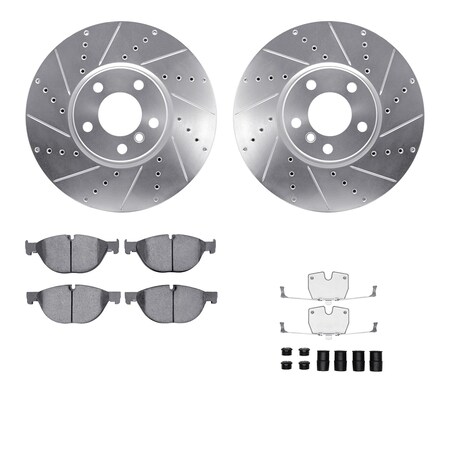 Dynamic Friction Co DFC Rotors-Drilled & Slotted-Silver w/ EURO 5000 Ceramic Brake Pads Incl Hdw 7612-31084