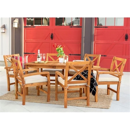 Walker Edison Acacia Wood Simple Patio Dining Set with X-Shaped Back , Brown - 7 Piece, 7PK OW7XSDTBR