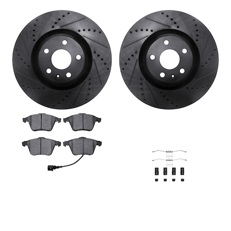 Dynamic Friction Co DFC Rotors-Drilled & Slotted-Black w/ 5000 Advanced Brake Pads Incl Hdw 8512-73063