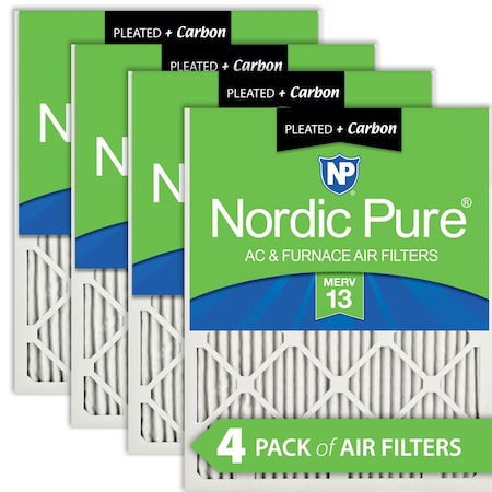 Nordic Pure 16x25x1 Plus Carbon Pleated Air Filter, High Capacity, MERV 13, 4 PK 16x25x1M13+C-4