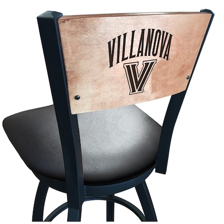 Holland Bar Stool Co 30" Blk Wrinkle Villanova Swivel Bar Stool, Laser Engraved Back L03830BWMedMplAVilnvaBlkVinyl
