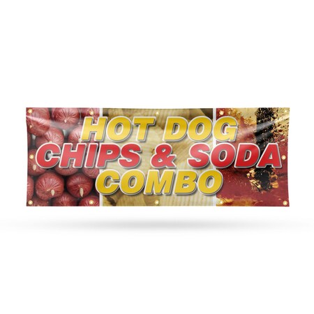 Signmission Hot Dogs Chips And Soda Combo, 48 Inch x 120 Inch, Vinyl Banner B-120-30699