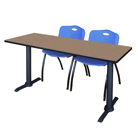 Regency Cain T-Base Training Seminar Table W/ 2 M Stack Chairs, 66 in W, 24 in L, Noble Oak MTRCT6624NO47BE