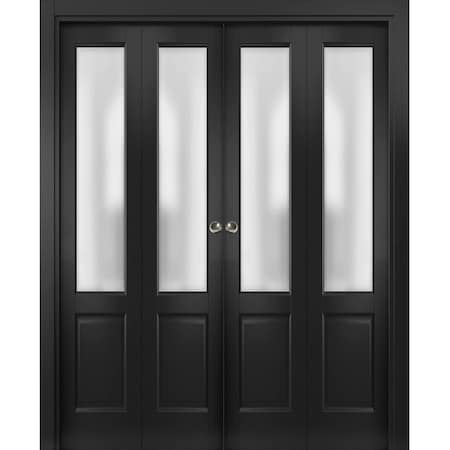 Sartodoors Sliding Closet Double Bi-fold Doors, Lucia 22 Matte Black with Frosted Glass, Sturdy Tracks Moldin LUCIA1422DBF-BLK-72 x 96 (4* 18x96)