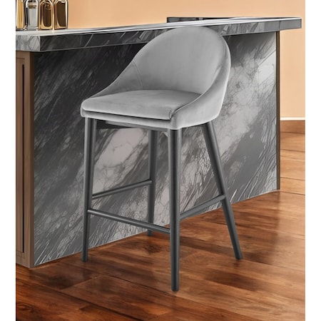 Homeroots 26" Gray and Black Velvet and Solid Wood Low Back Counter Height Bar Chair 544699