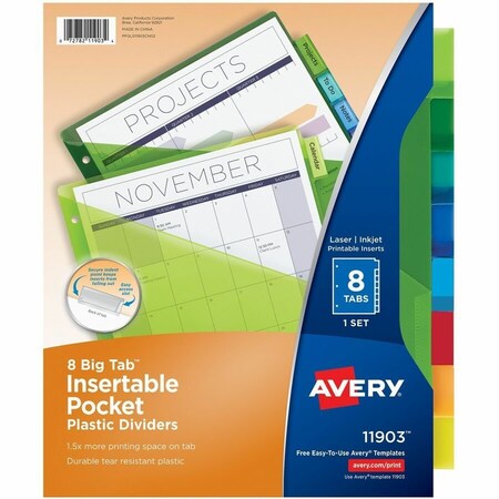 Avery Dividers, Insert, 8Tab, Pocket 24PK AVE11903