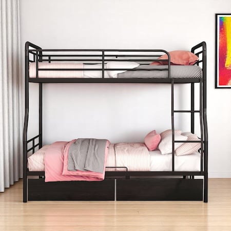 Homeroots Black Full Over Queen Contemporary Metal Bunk Bed With Drawers 590299