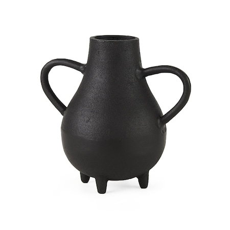 Homeroots 8" Black Two Handle Ceramic Jug Vase 392540