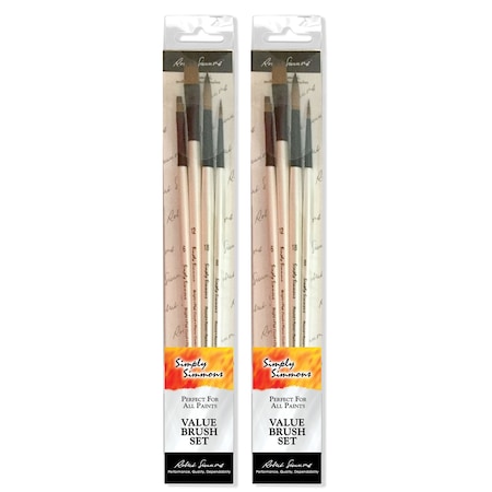 Daler-Rowney Simply Simmons Brush Set, White Synthetic Bristles, Long Handle, 4-Piece Set, 2PK D255410001