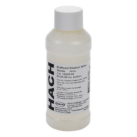 Hach Buffered Dilution Water, 99 mL, Pack, PK25 1430598