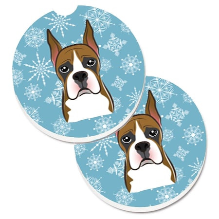 Carolines Treasures Snowflake Boxer Set of 2 Cup Holder Car Coaster BB1657CARC
