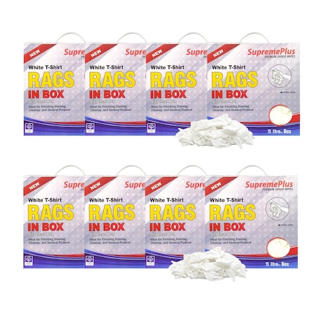 Supremeplus New White Knit T-Shirt Cleaning Rags, 5 lbs. Compressed Boxes- Pack of 8, 8PK SP-7318
