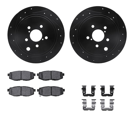 Dynamic Friction Co DFC Rotors-Drilled & Slotted-Black w/ 5000 Advanced Brake Pads Incl Hdw 8512-13030