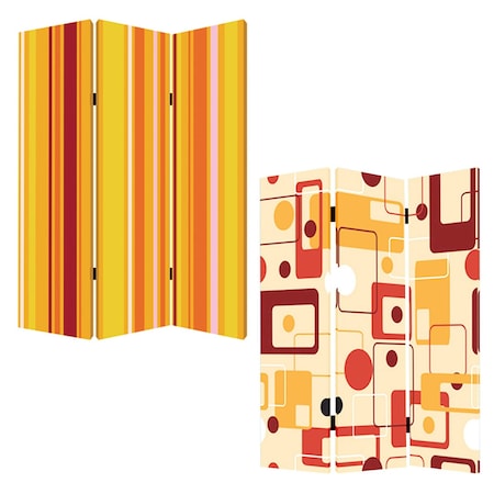 Homeroots 72" Orange And Yellow Canvas Folding Three Panel Screen Room Divider 277078
