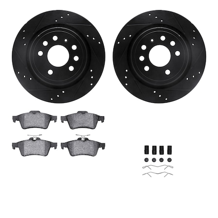 Dynamic Friction Co DFC Rotors-Drilled & Slotted-Black w/ 5000 Advanced Brake Pads Incl Hdw 8512-65018