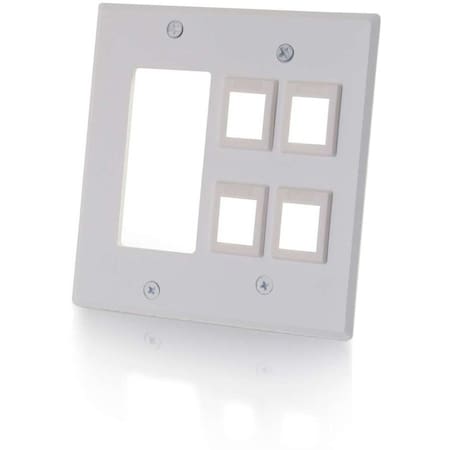 C2G DECORA COMPATIBLE CUTOUT WITH FOUR KEYSTONE DOUBLE GANG WALL PLATE - WHITE 41341
