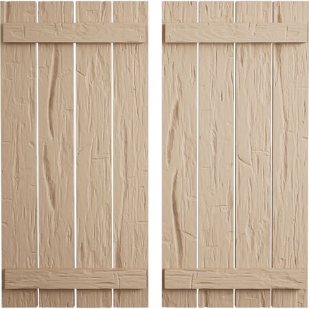 Ekena Millwork Rustic Four Board Spaced Board-n-Batten Hand Hewn Faux Wood Shutters, 23 1/2W x 50H, PR SHUBSS23X50HHPR