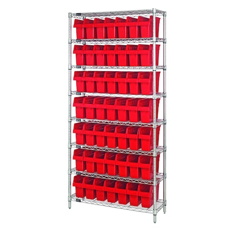 Quantum Storage Systems WIRE SHELVING UNIT W/49 BINS RED WR8-805RD